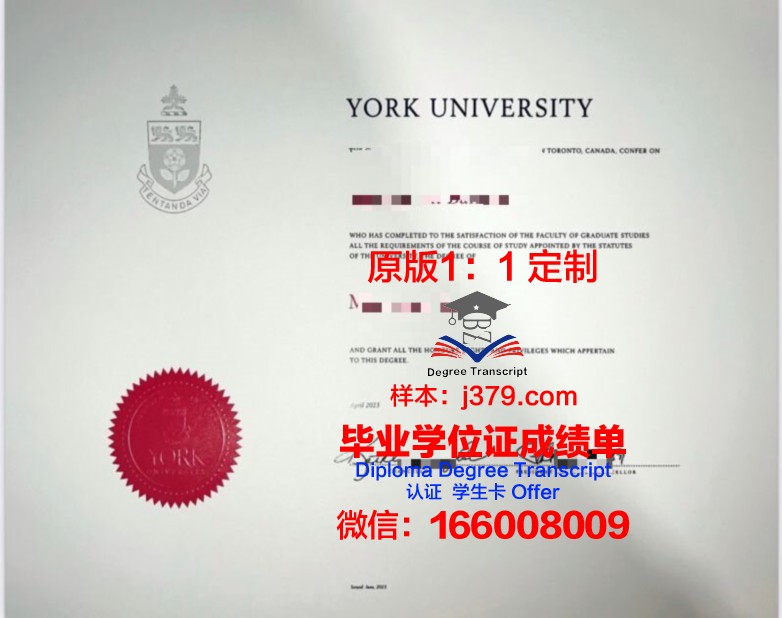 电子版约克大学毕业证书